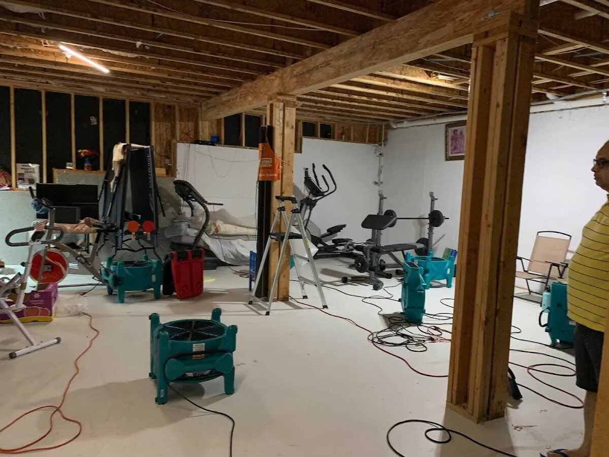Basement drying equipment setup for Contents Cleaning & Restoration in Pekin