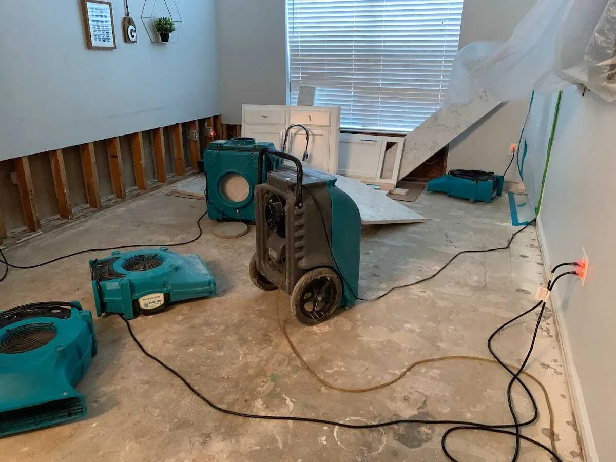 Dehumidifier in flood-cut room for Water Damage Restoration in Pekin